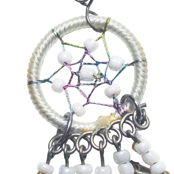 3 PAIRS of Dream Catcher Earrings Dangle Drop Refurbished Navy Pink Ivory Beaded - Picture 8 of 12